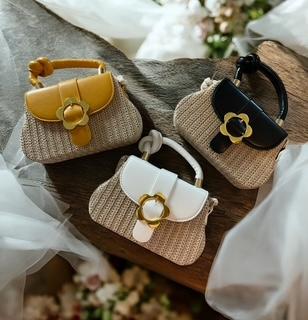 Elegant Woven Mini Handbags with Floral Clasp