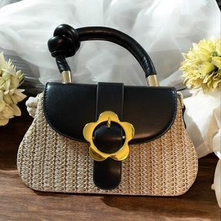 Elegant Woven Mini Handbags with Floral Clasp