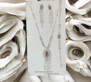 Solitaire Collection Multicolor Gem Jewelry Set – Dazzling Chains & Drop Earrings