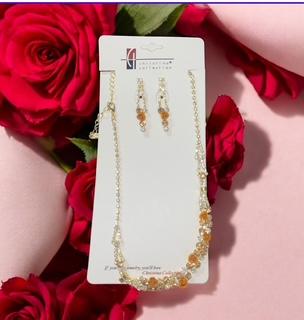 Amber Rose Rhinestone Jewelry Set – Warm Elegance for Romantic Moments