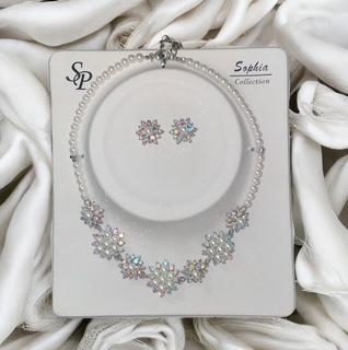 Sophia Collection Pearl Necklace & Earrings – Iridescent Floral Elegance