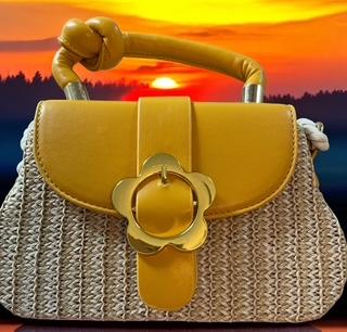 Elegant Woven Mini Handbags with Floral Clasp