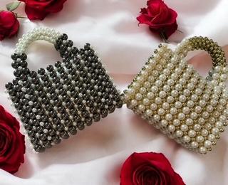 PEARL  White and Cobalt Black Hand bag