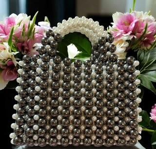 PEARL  White and Cobalt Black Hand bag