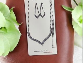 Christine collection Jewelry Set Black Rhinestone V Necklace and Earrings with bracelet